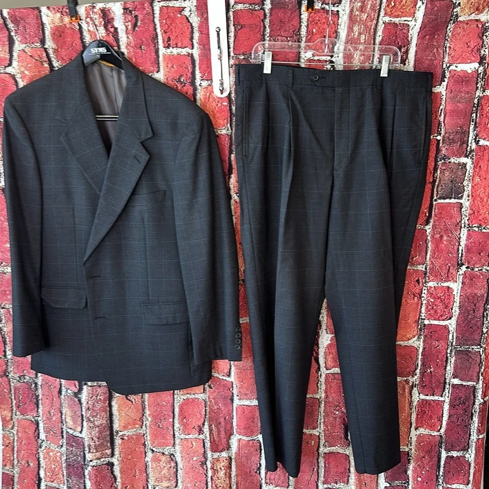Bill Blass Menswear Vintage Blazer Suit Jacket Size 44 R Gray Plaid